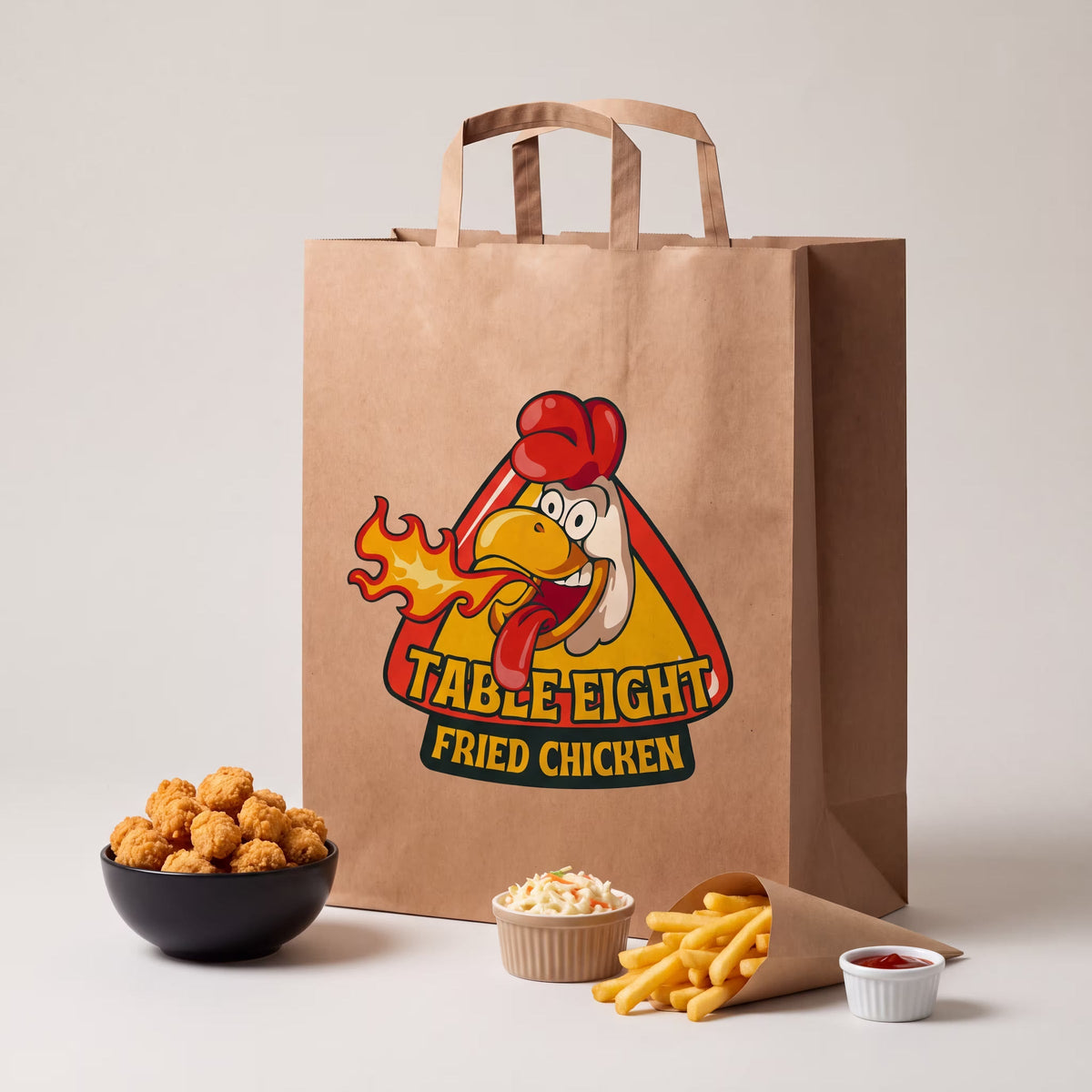 Kraft bag printed for a fried chicken shop