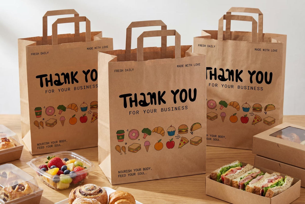 Kraft bags packed with takeout