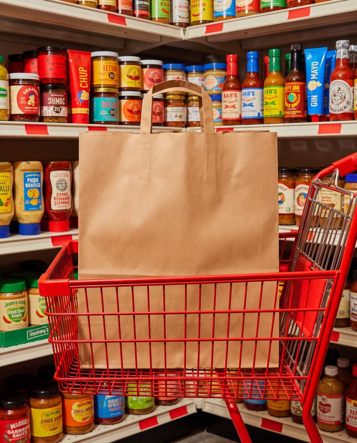Kraft bag in a shopping cart